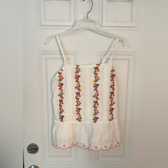 Savanna Jane Tops - Women’s 100% Cotton Floral Lacy Embroidered Spaghetti Strap Tank Top Size M